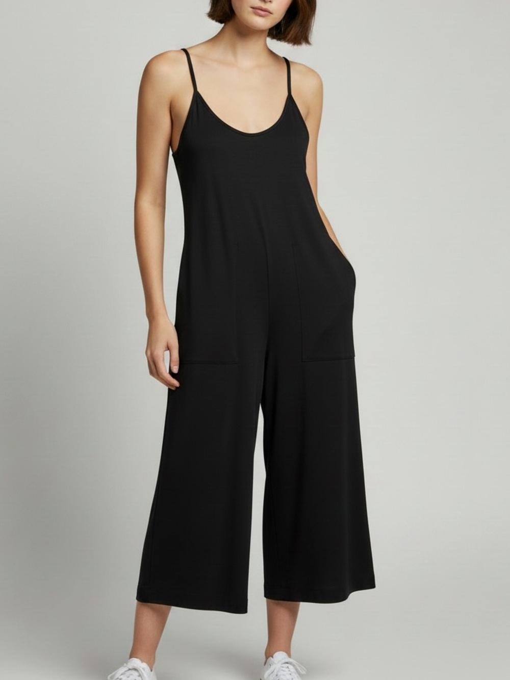 OAK + FORT Wide Leg Cropped Jumpsuit Black